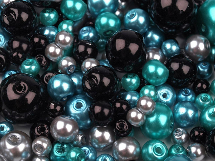 Perle sticlă lucioase, mix mărimi și culori, Ø4-12 mm