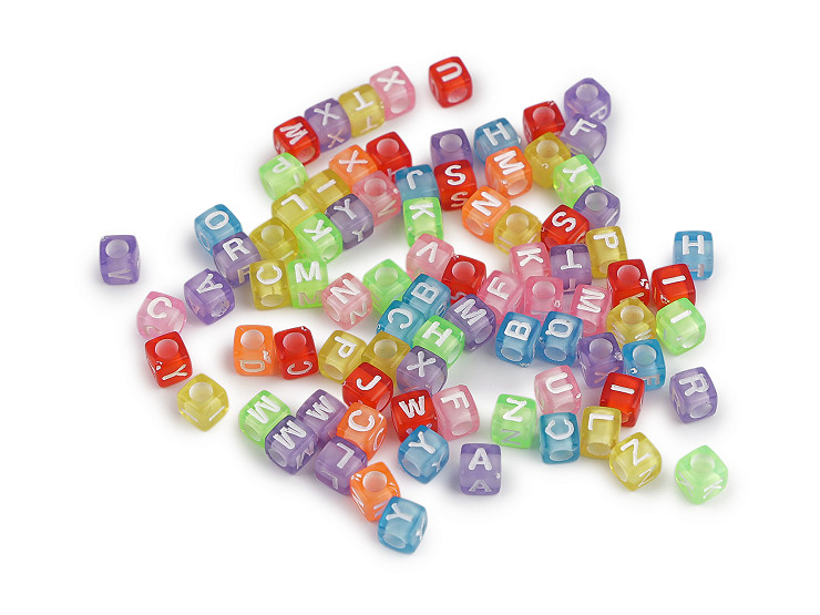 Perline cubiche in plastica, con lettere, dimensioni: 6 mm