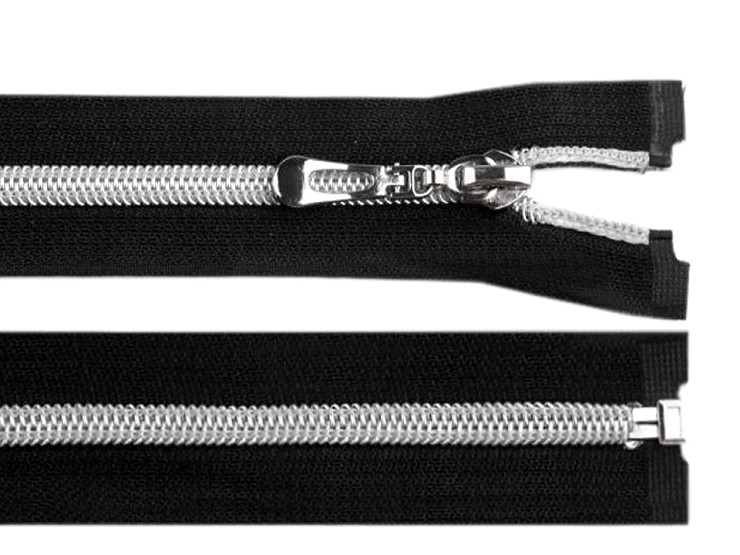 Cremallera de nailon con dientes plateados, ancho 7 mm, largo 50 cm