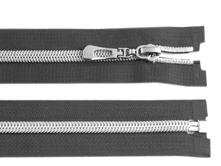 Fermeture Éclair en nylon avec dents argentées, largeur 7 mm, longueur 65 cm