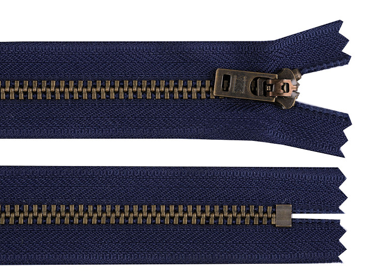 Kovový zips YKK No 5 dĺžka 18 cm staromosadzný (jeansový)