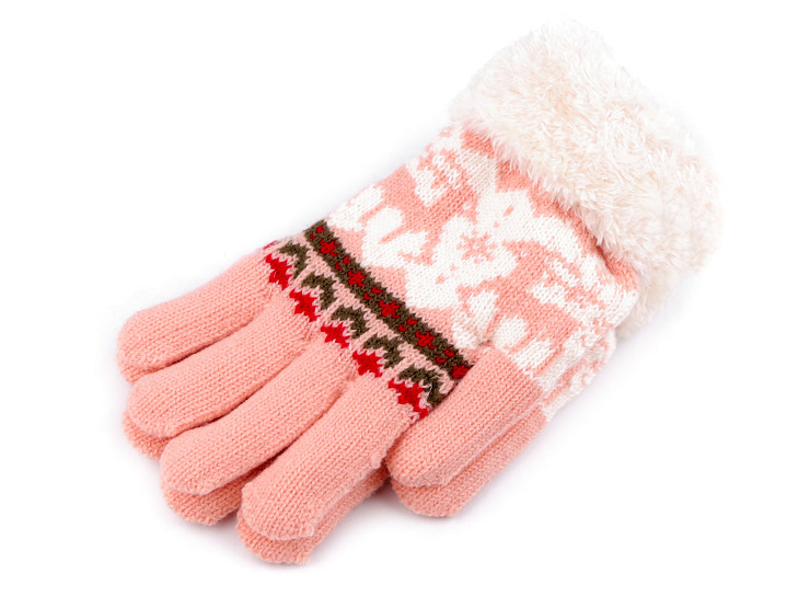 Mânuși tricotate cu blăniță pentru copii, motiv norvegian