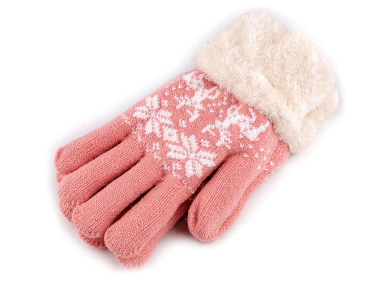 Knit Gloves with Fur, Norwegian pattern