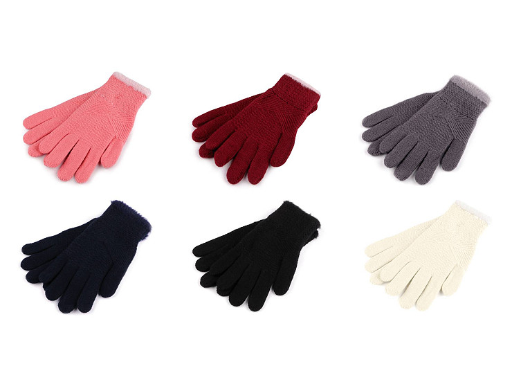 Gants tricotés pour femmes avec bordure en fourrure