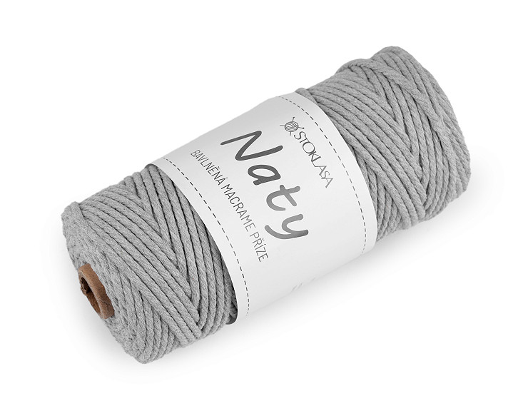 Pelote de laine en coton macramé Naty, Ø 3 mm, peignée