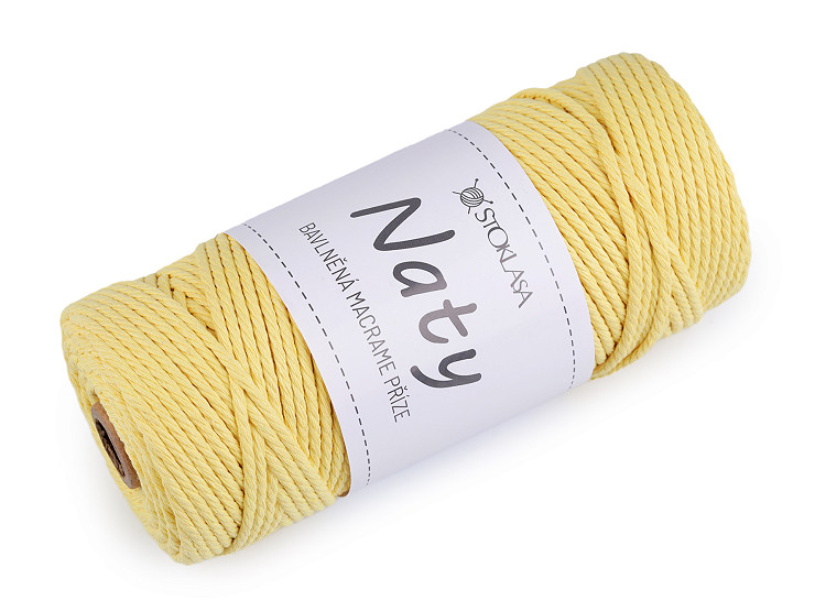 Pelote de laine en coton macramé Naty, Ø 3 mm, peignée