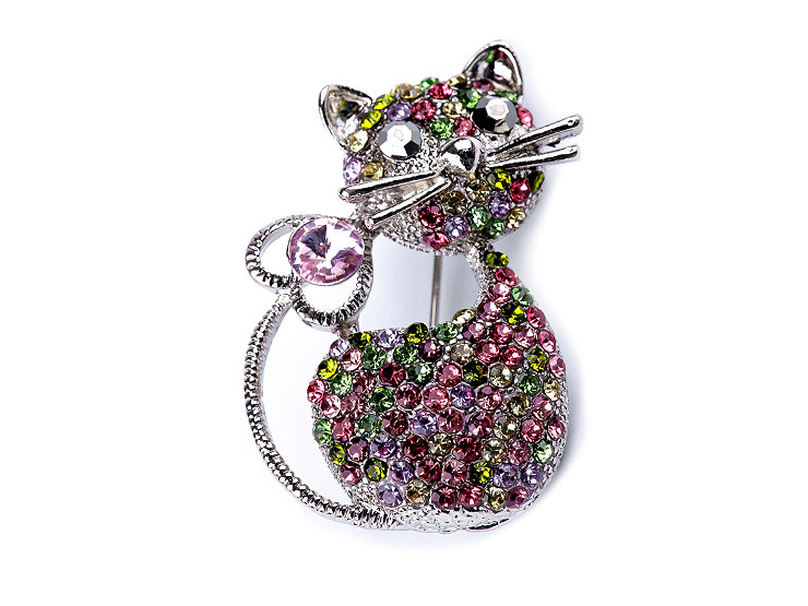 Rhinestone Brooch - Cat