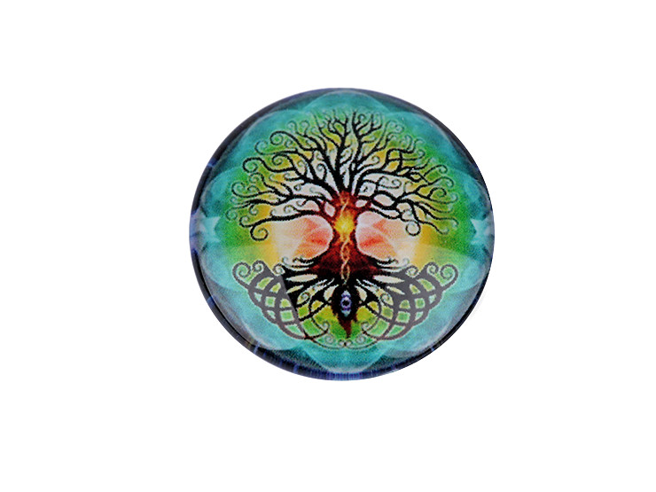 Cabochon in vetro, motivo: mandala, albero della vita, dimensioni: Ø 25 mm