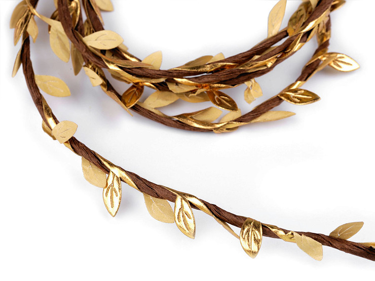 Ghirlanda con filo, motivo: foglie, oro, dimensioni: 2 m