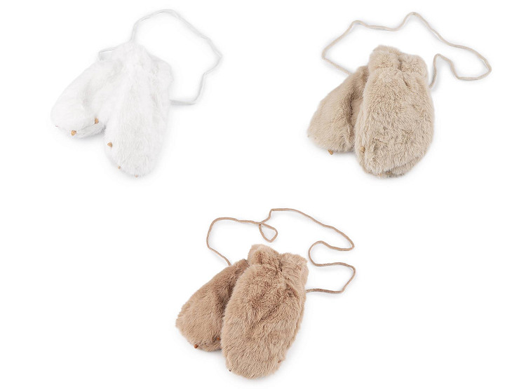 Dětské kožešinové rukavice palčáky s tlapkou a šňůrou