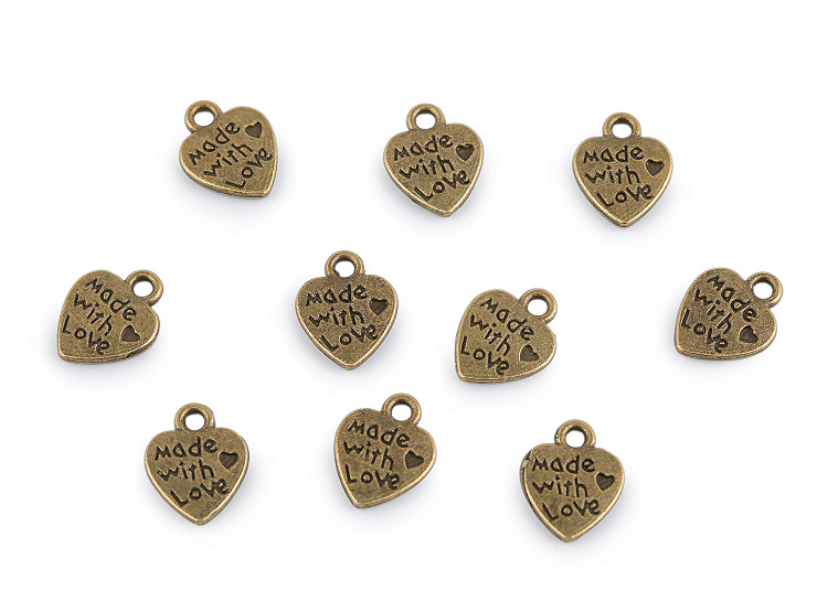 Ciondolo metallico, motivo: cuore, dimensioni: 10 x 12 mm