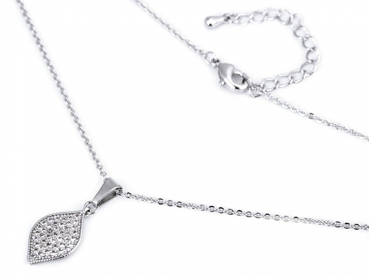 Stainless Steel Necklace with Rhinestones Ballerina, Heart, Leaf