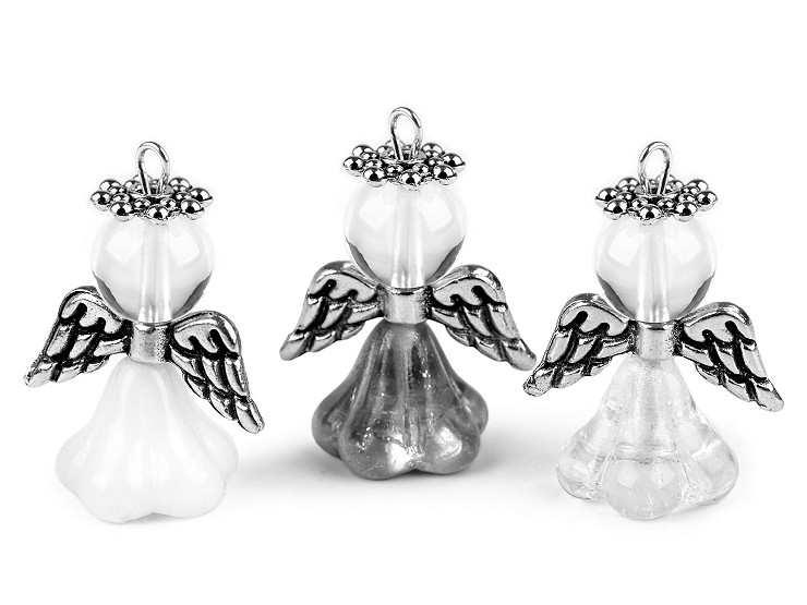 Breloque Ange porte-bonheur avec perle minérale - sachet avec inscription en tchèque, slovaque ou anglais