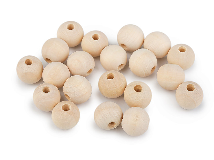 Perles en bois non peintes, Ø 16 mm