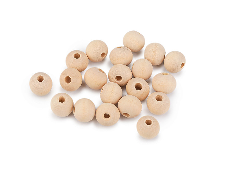 Perles en bois non peintes, Ø 12 mm