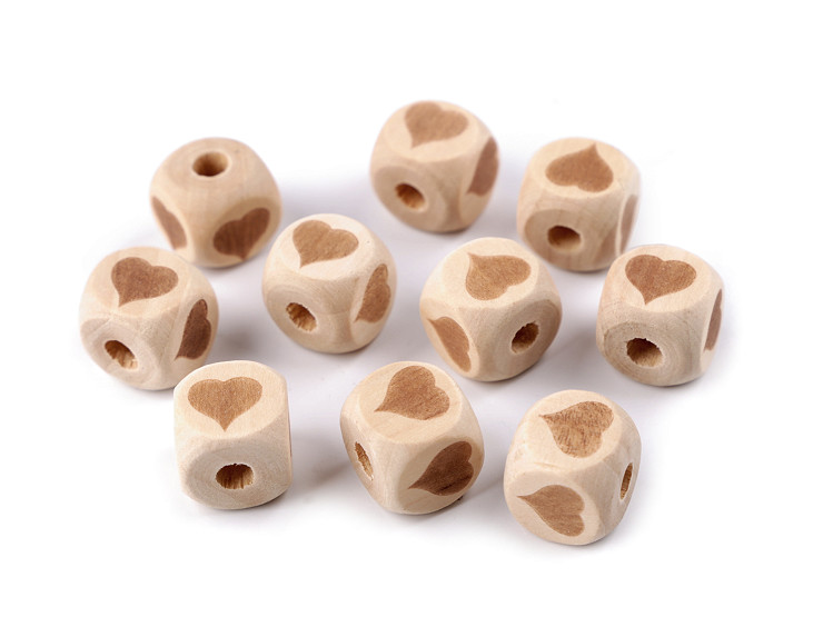 Дървени мъниста кубче слон, сърце, звезда 14 х 14 мм