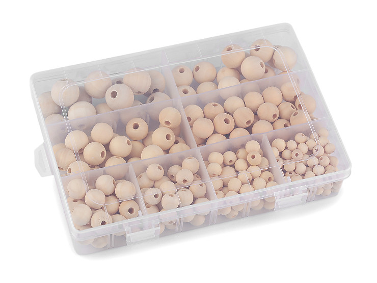 Juego de cuentas de madera dentro de una caja