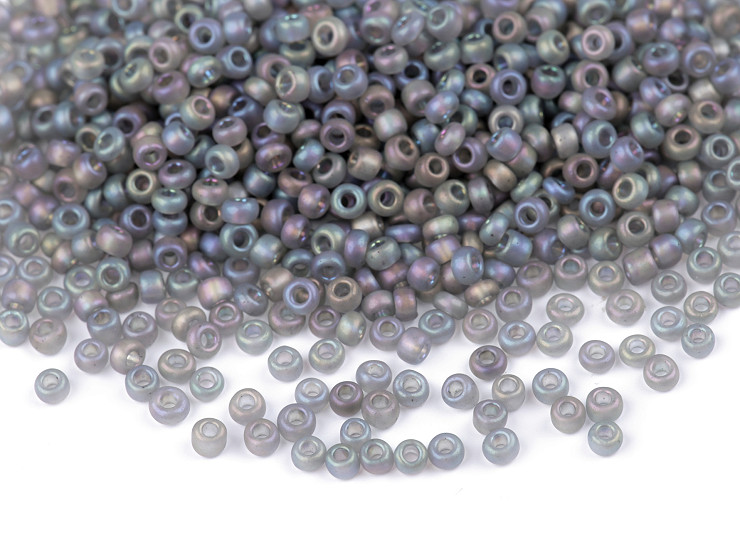 Perline, “rocaille”, dimensioni: 8/0 - 3 mm, effetto brina AB