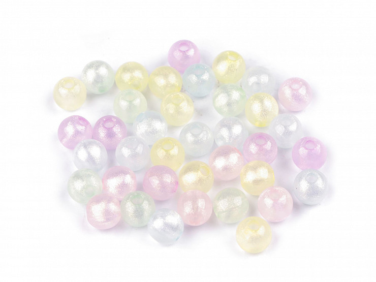 Perline in plastica perla AB, effetto frost, dimensioni: Ø 10 mm
