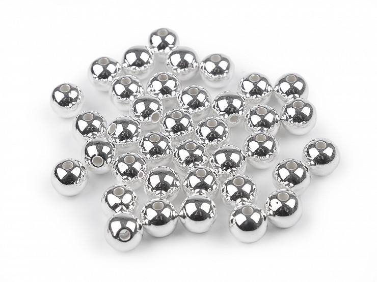 Perles en plastique, Ø 10 mm, métallisées 