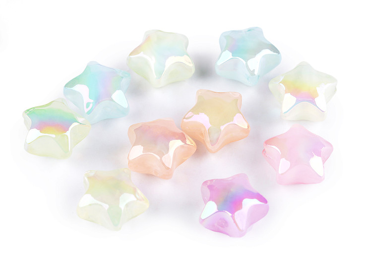 Perles en plastique avec effet AB, Étoile, Ø 18 mm