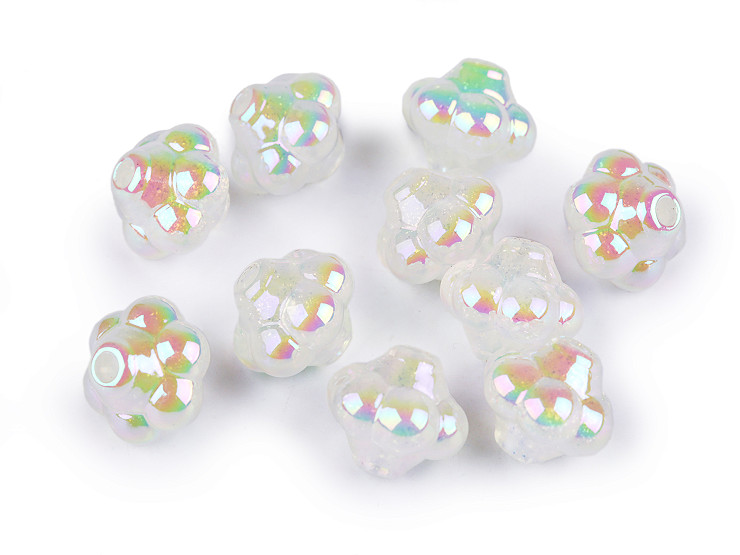 Perles en plastique avec effet AB, Fleur, 13 x 15 mm