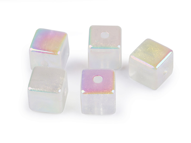 Plastic Beads with AB Effect, Cube 15x15 mm