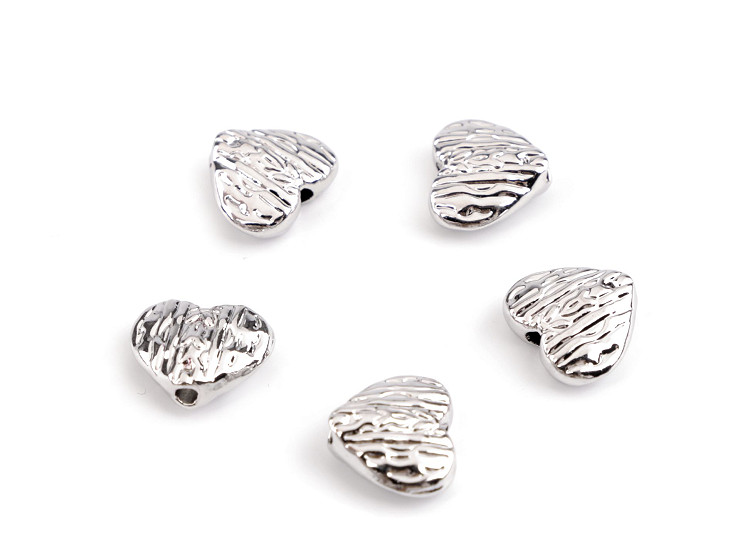 Perlina in metallo, motivo: cuore, dimensioni: 10 x 12 mm