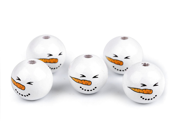 Drevené korálky s tvárou snehuliak Ø20 mm