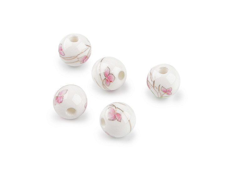 Porcelán gyöngy virággal Ø10 mm
