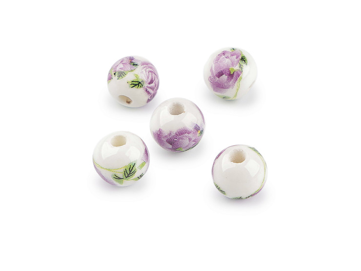 Porcelán gyöngy virággal Ø10 mm