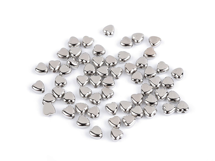 Plastové korálky mini hvězdičky, srdíčka, kostky metalické