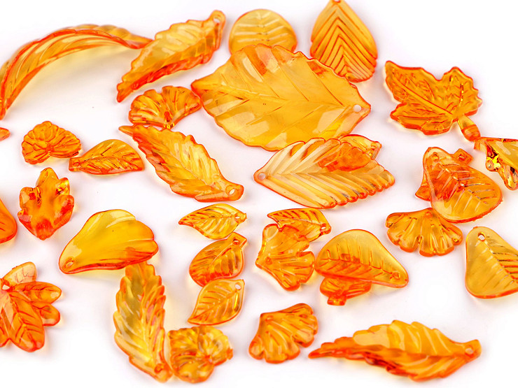 Plastic leaf beads, mix of shapes and sizes