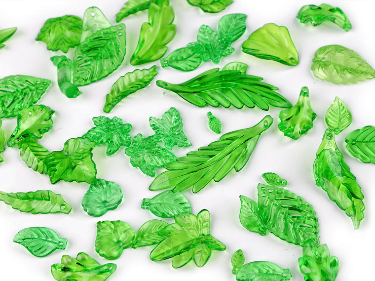 Plastic leaf beads, mix of shapes and sizes