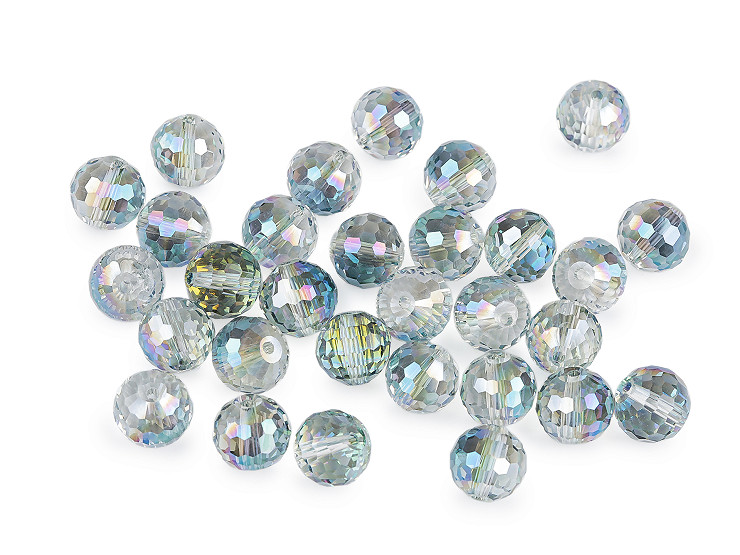 Skleněné korálky broušené ohňovky 12 mm s AB efektem