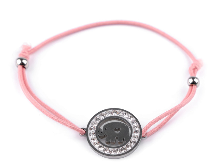 Elastic bracelet with a stainless steel pendant with rhinestones
