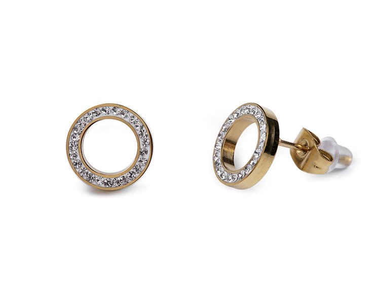 Stainless Steel Stud Circle Earrings with Crystals