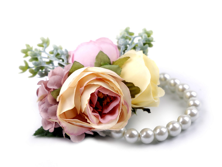 Koszorúslány karkötő gyöngyös rózsa virágokkal 