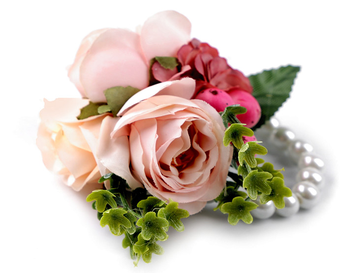 Koszorúslány karkötő gyöngyös rózsa virágokkal 