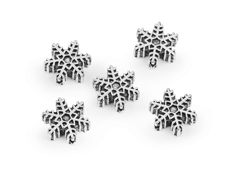 Élément/Perle métallique Flocon de neige, Ø 15mm