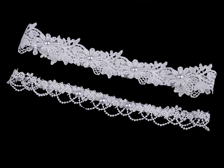 Wedding Lace Garter, double with pearl beads