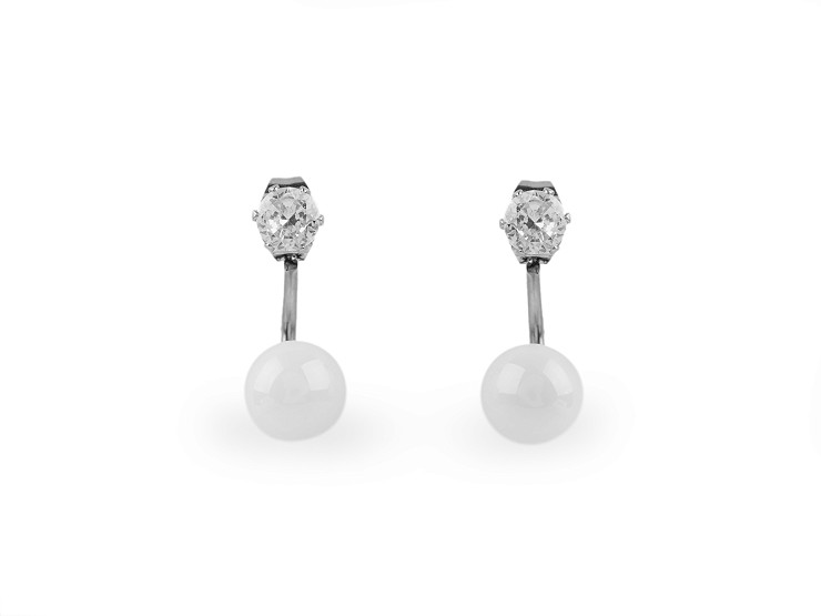 Boucles d’oreilles en acier inoxydable « 2 en 1 » avec perle en céramique et strass