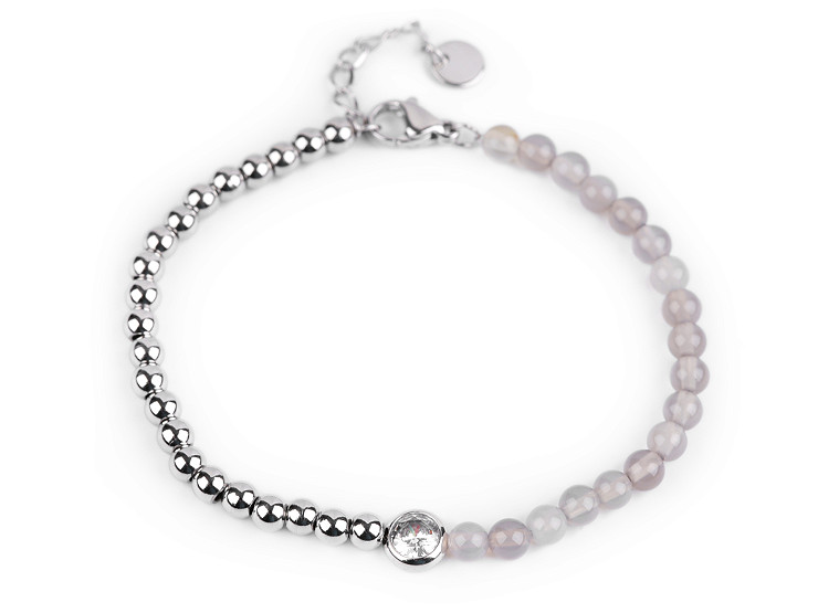 Stainless Steel Bracelet with Glass Beads and Rhinestone