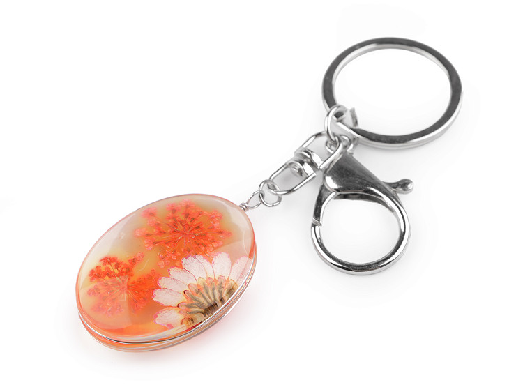 Keychain / Handbag Pendant, pressed flowers in an oval