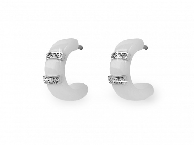 Ceramic Earrings with Stainless Steel and Rhinestones