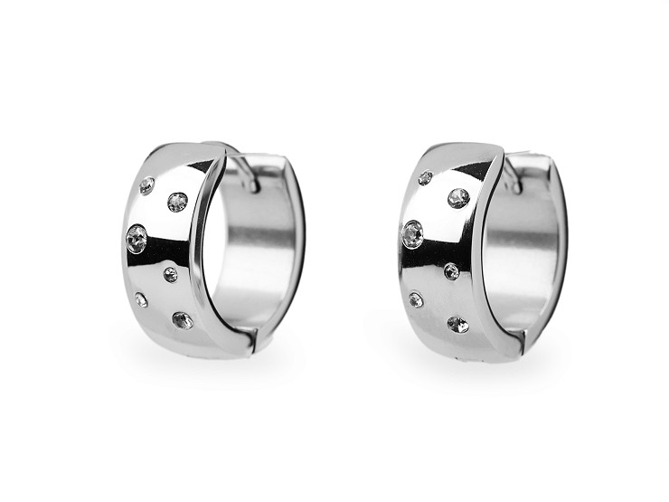 Stainless Steel Hoop Earrings with Rhinestones