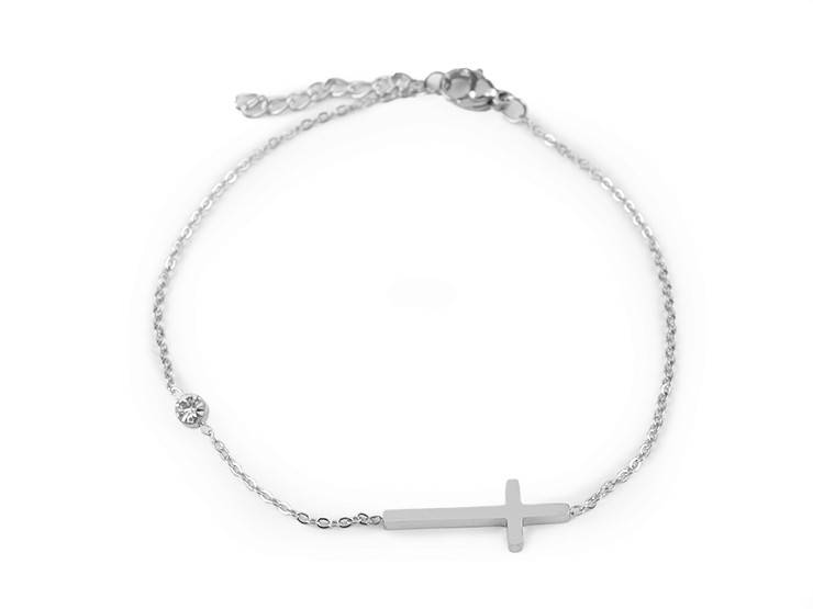 Bracciale in acciaio inossidabile, motivo: cuore, croce