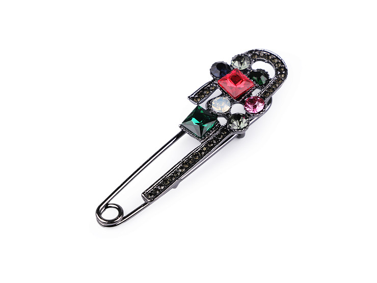 Brooch with Rhinestones on a Safety Pin