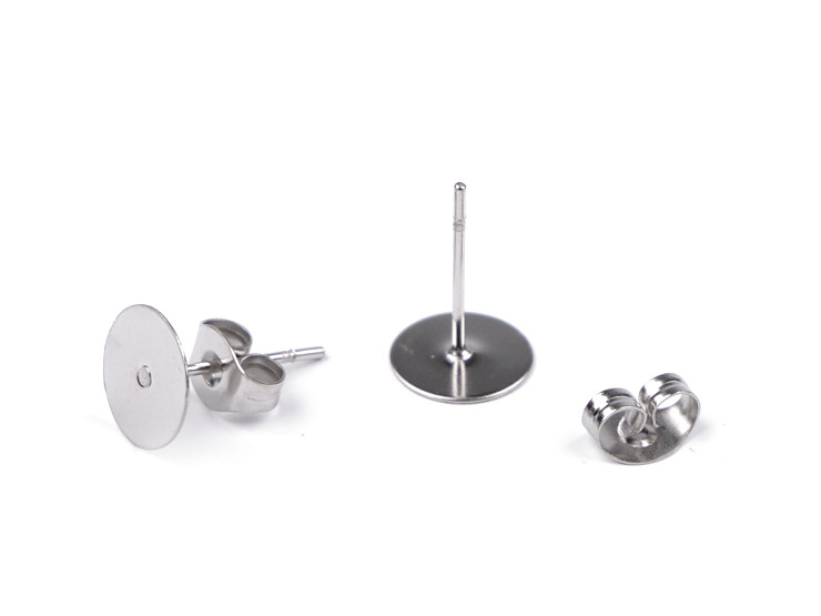 Componenti per orecchini a bottone, in acciaio inossidabile, dimensioni: Ø 8 mm