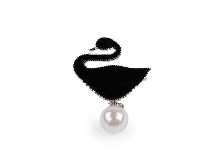 Spilla, con perle-perline, motivo: cigno